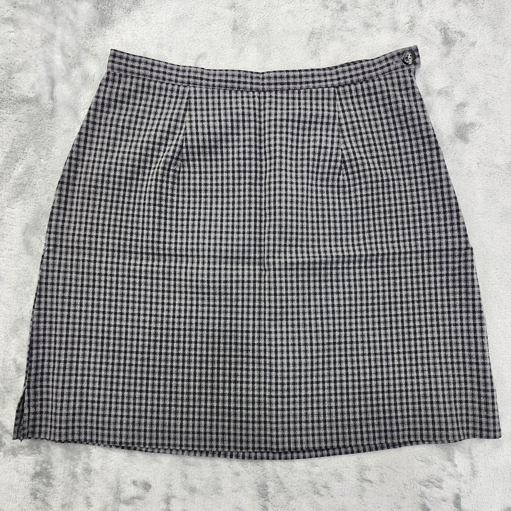 Vintage Maurices Skirt Womens 4 Black‎ Gray Gingham Check Pencil Mini Side Slit